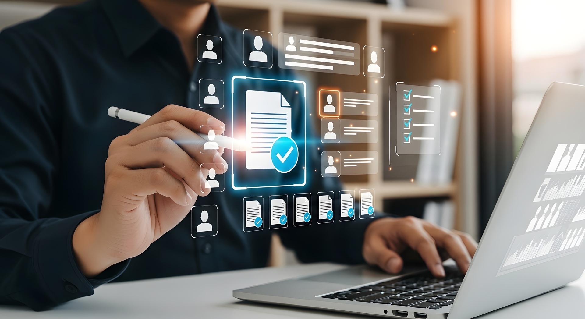 Mann nutzt digitales Dokumentenmanagement-System | Software für Logistik